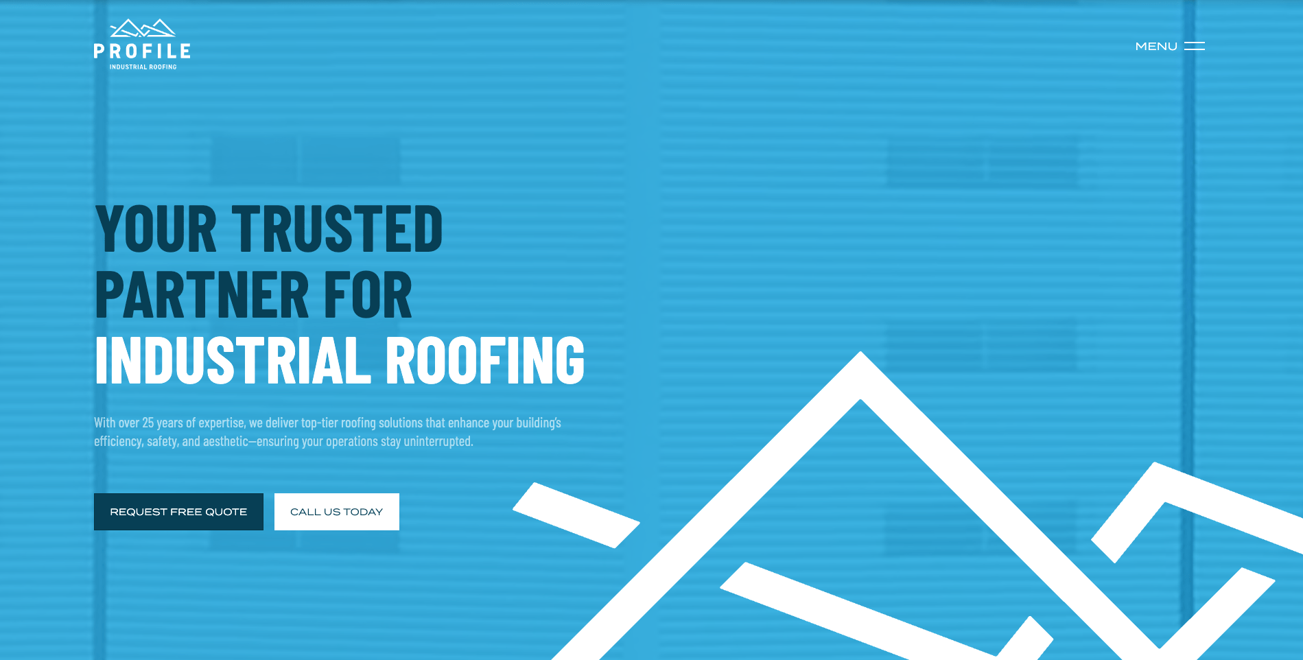 Screenshot of Profile Industrial Roofing website landing page